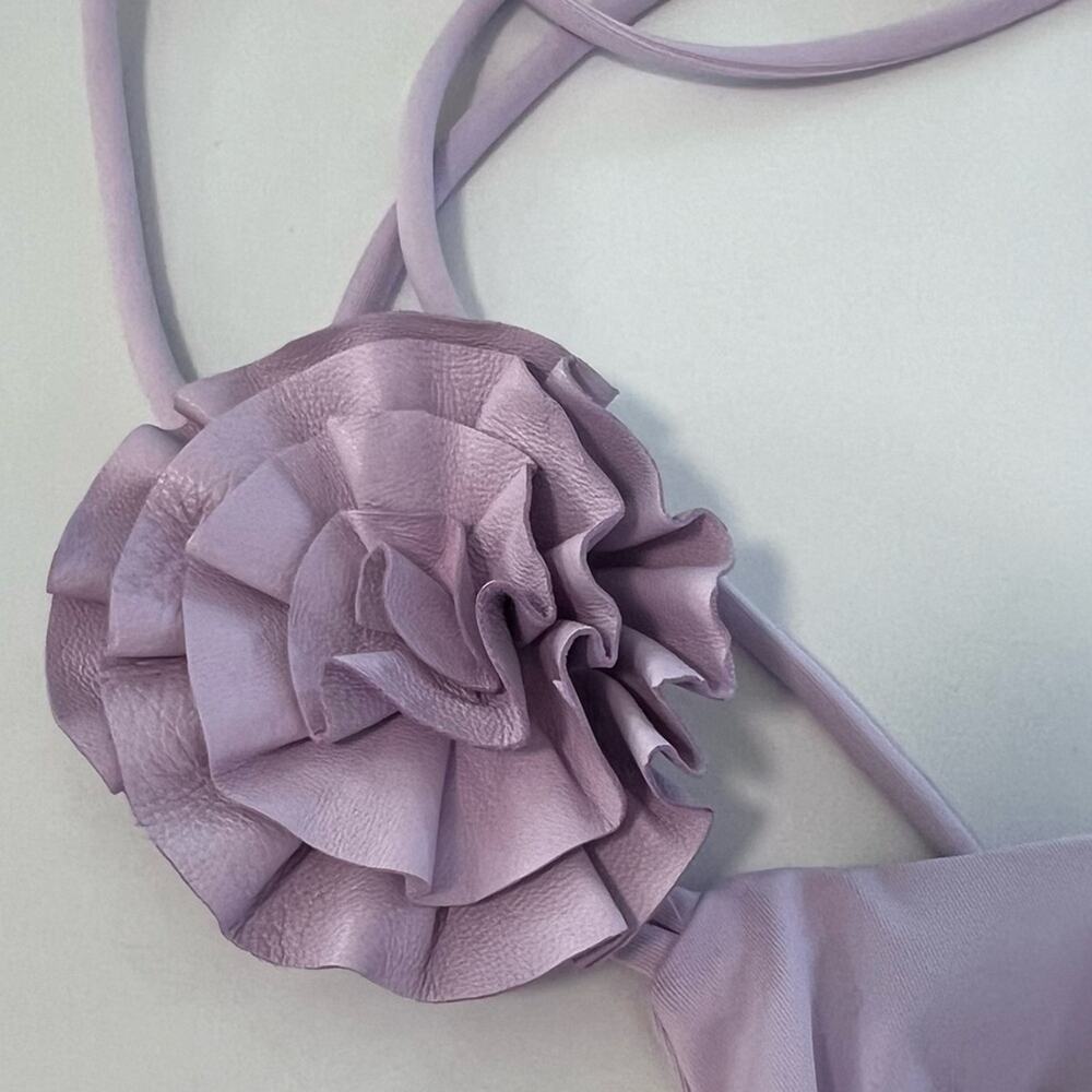 New Lamarque Tayana Lavender Top Handkerchief Leather Floral Choker Sz M - Picture 6 of 8